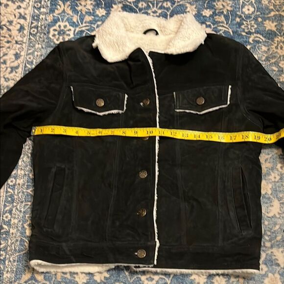 Oscar Piel Black Sherpa-Lined Genuine Suede Leather Pockets Jacket Bohemian - Picture 8 of 9